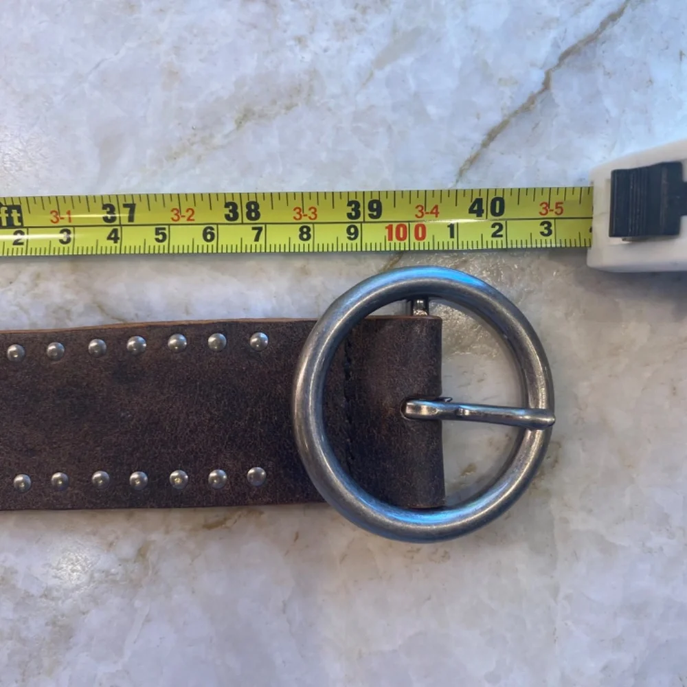 Olga Santini Womens Leather Studded Belt Brown Silver Italy Large - Picture 4 of 8